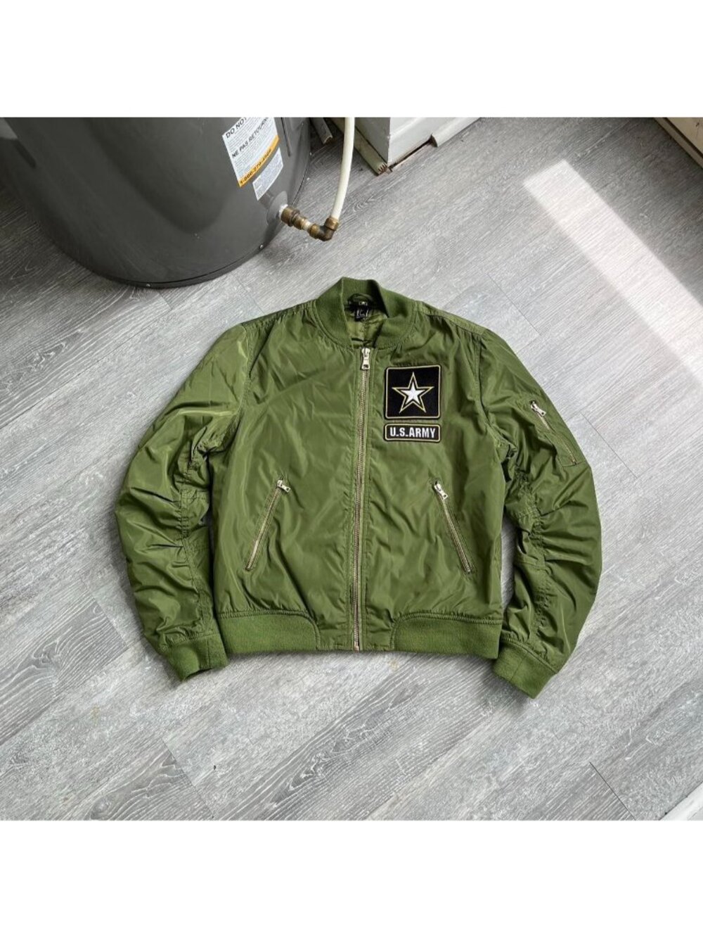 Army Green / Black / White U.S. Army Embroidered Patch Military Bomber Jacket